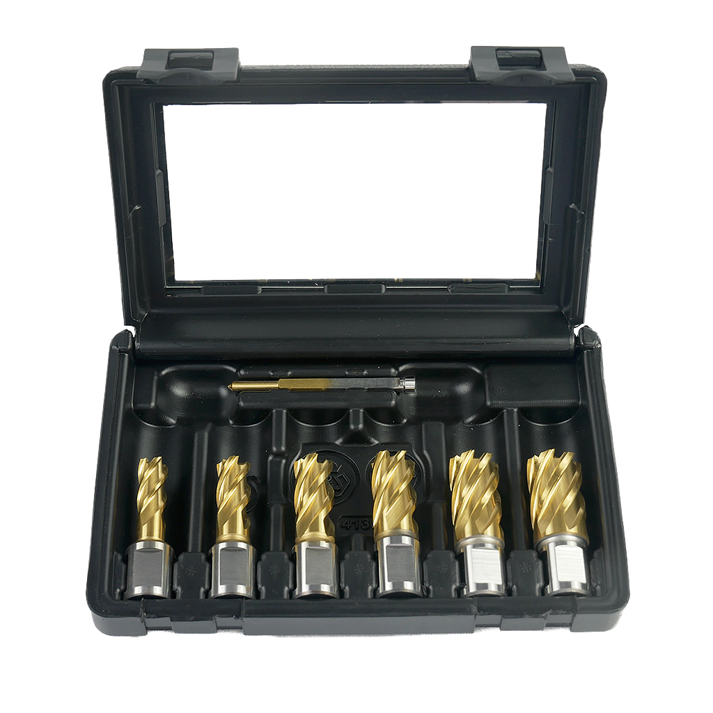 "GOLD FINGER" core drill set TiN-coated - 1" x Ø 9/16", 5/8", 11/16",3/4", 13/16", 15/16" + ejector pin 1/4"x3"