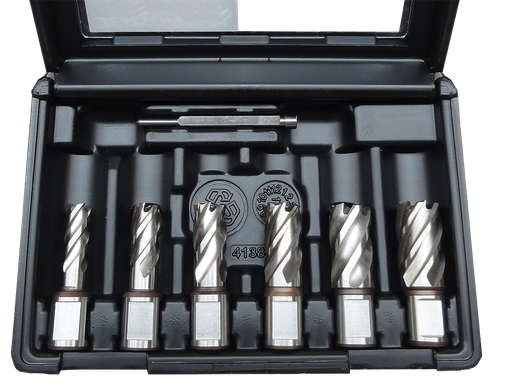 [490145In] HSS-CO core drill set Ø 1/2", 9/16", 11/16", 3/4", 13/16", 15/16" + Pin (1" cutting depth)
